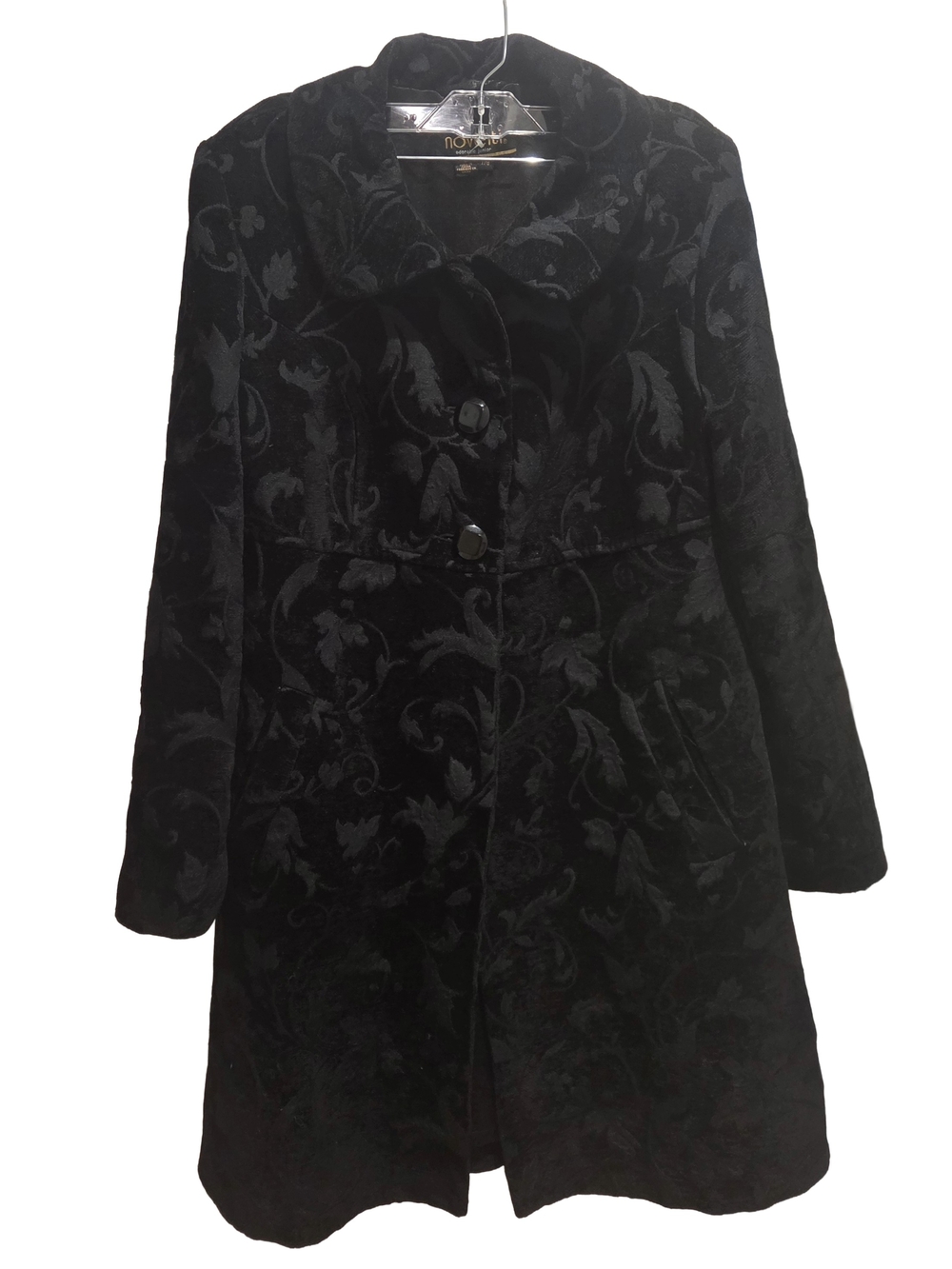 Vintage Novelti Black Jacquard Button-Up Coat